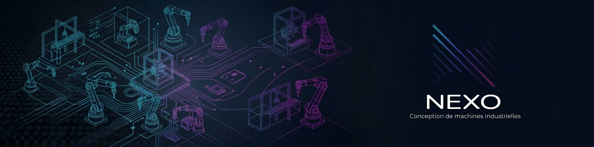 Fond nexo machines avec dessin machine industriel et logo nexo conception de machines industrielles